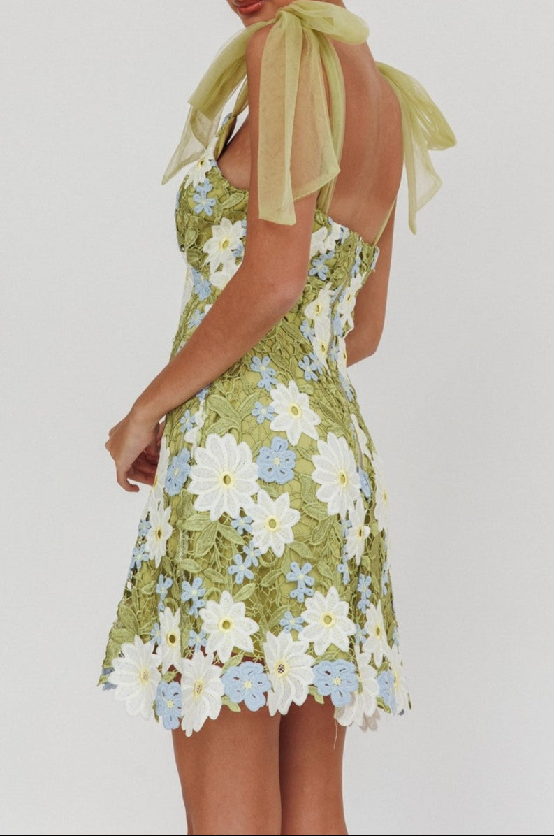 Anthea Flora Mini Dress Green / X-Small