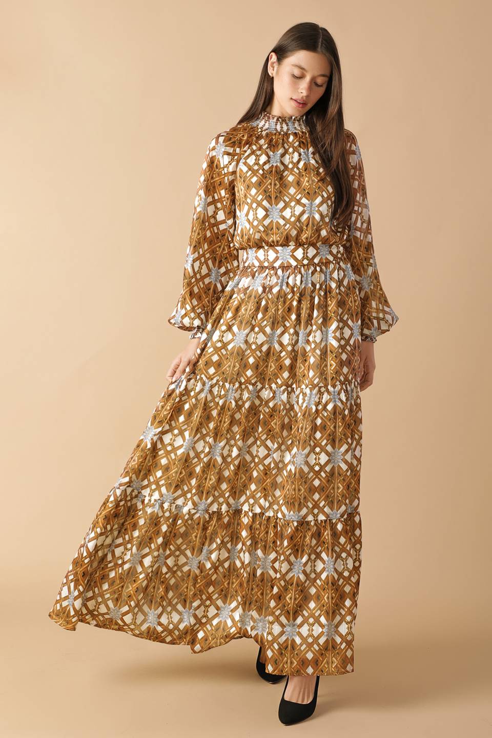 Bea Long Sleeve Chiffon Maxi Dress Copper / Medium Bea Long Sleeve Chiffon Maxi Dress Copper / Medium