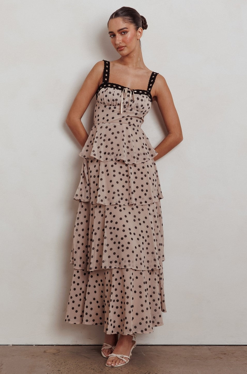 Kima Polka Dot Maxi Dress Beige / X-Small