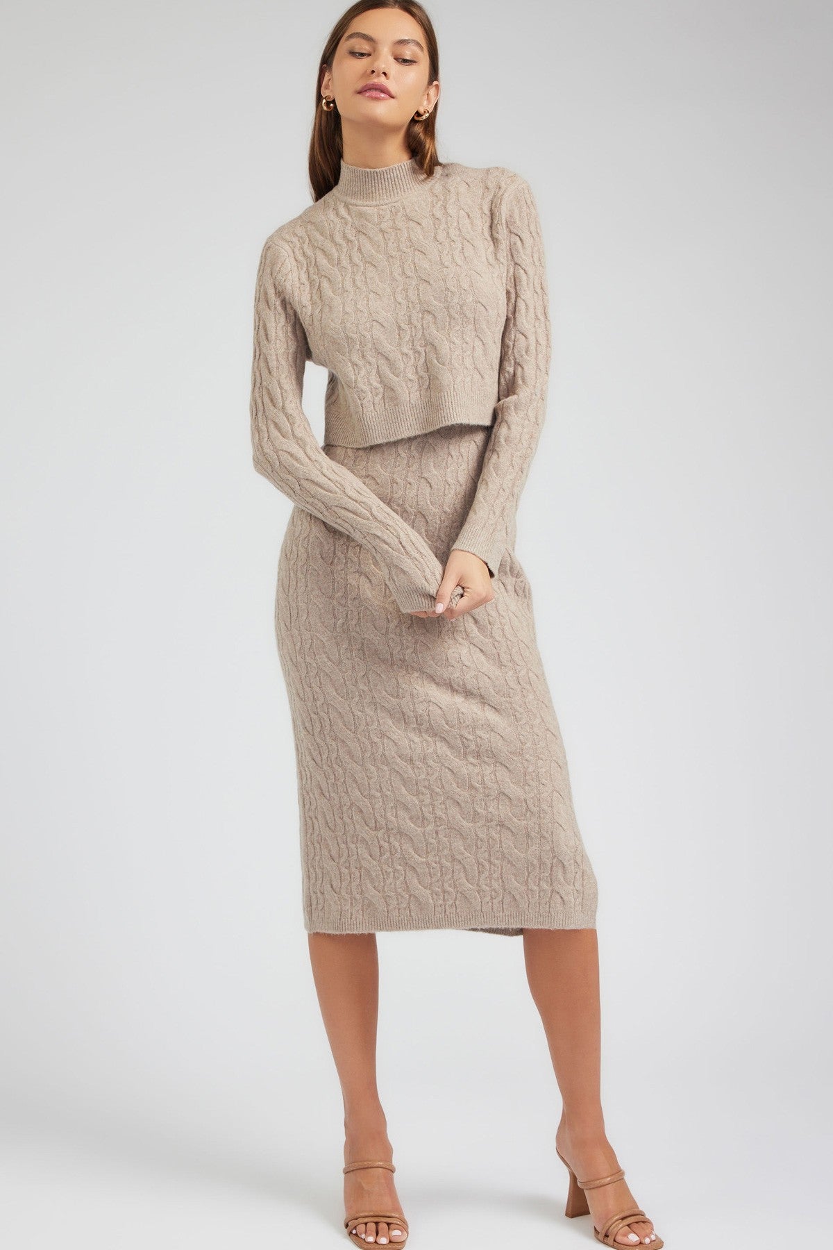 Noa Cable Knit Midi Dress Oatmeal / Small