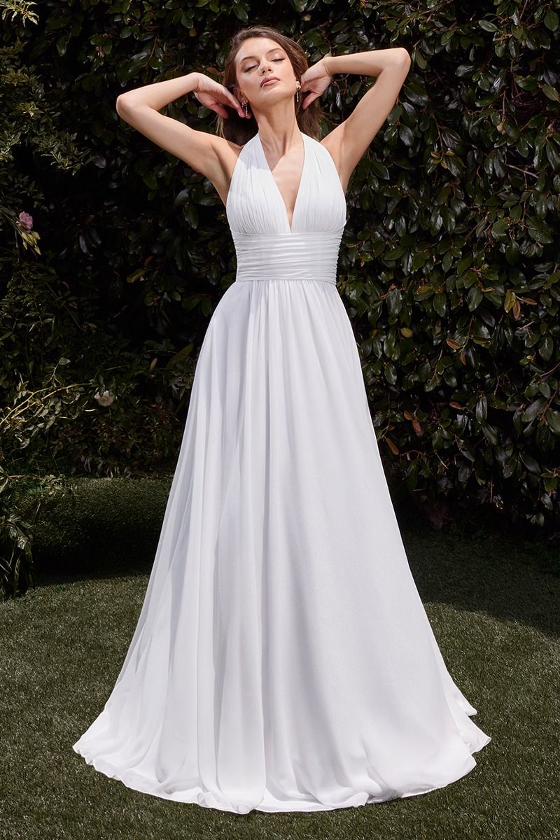 halter neck a line maxi dress Leona Satin Neckline A-Line ISS-24