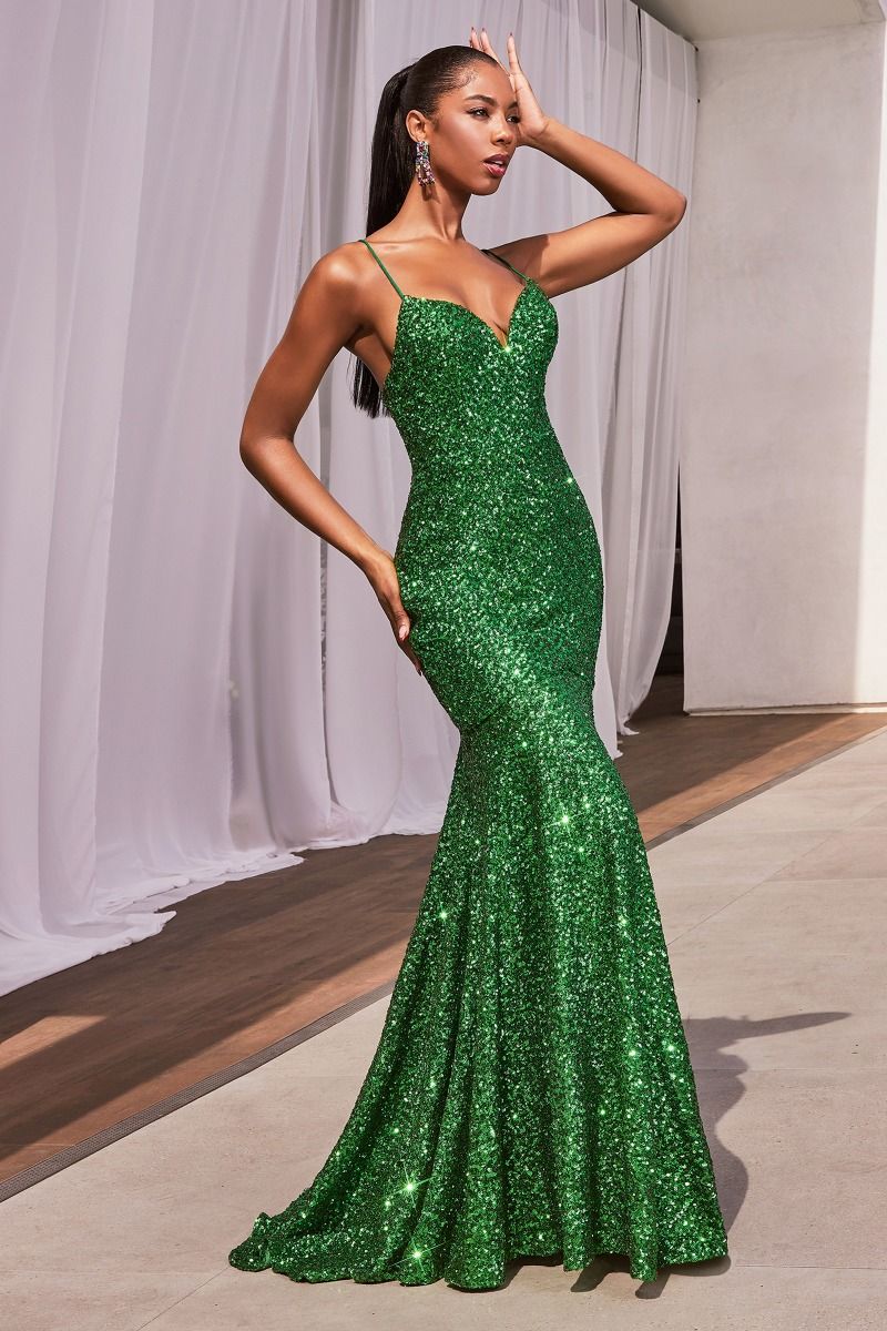 Long Sequin Mermaid Prom Dress with Strappy Open Back Emerald / Small Long Sequin Mermaid Prom Dress with Strappy Open Back Emerald / Small