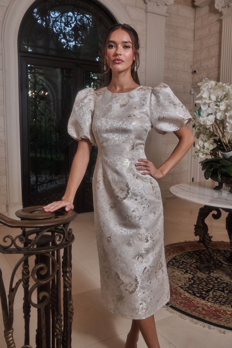 white christmas dresses Airforce Blue Puff Sleeve Cut-Outs Midi Dress main image 0