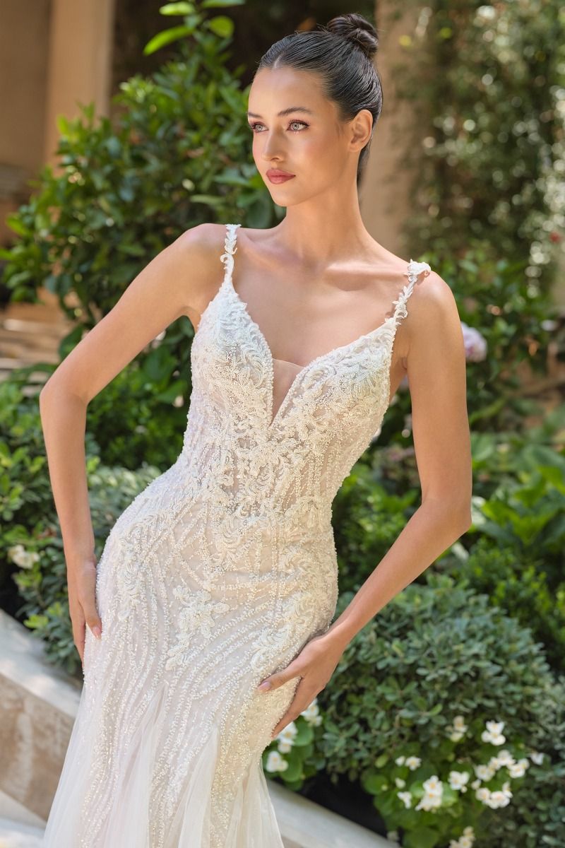 fit and flare embroidered dress Ally Fit and Flare Embroidered Wedding Gown Off White / 6