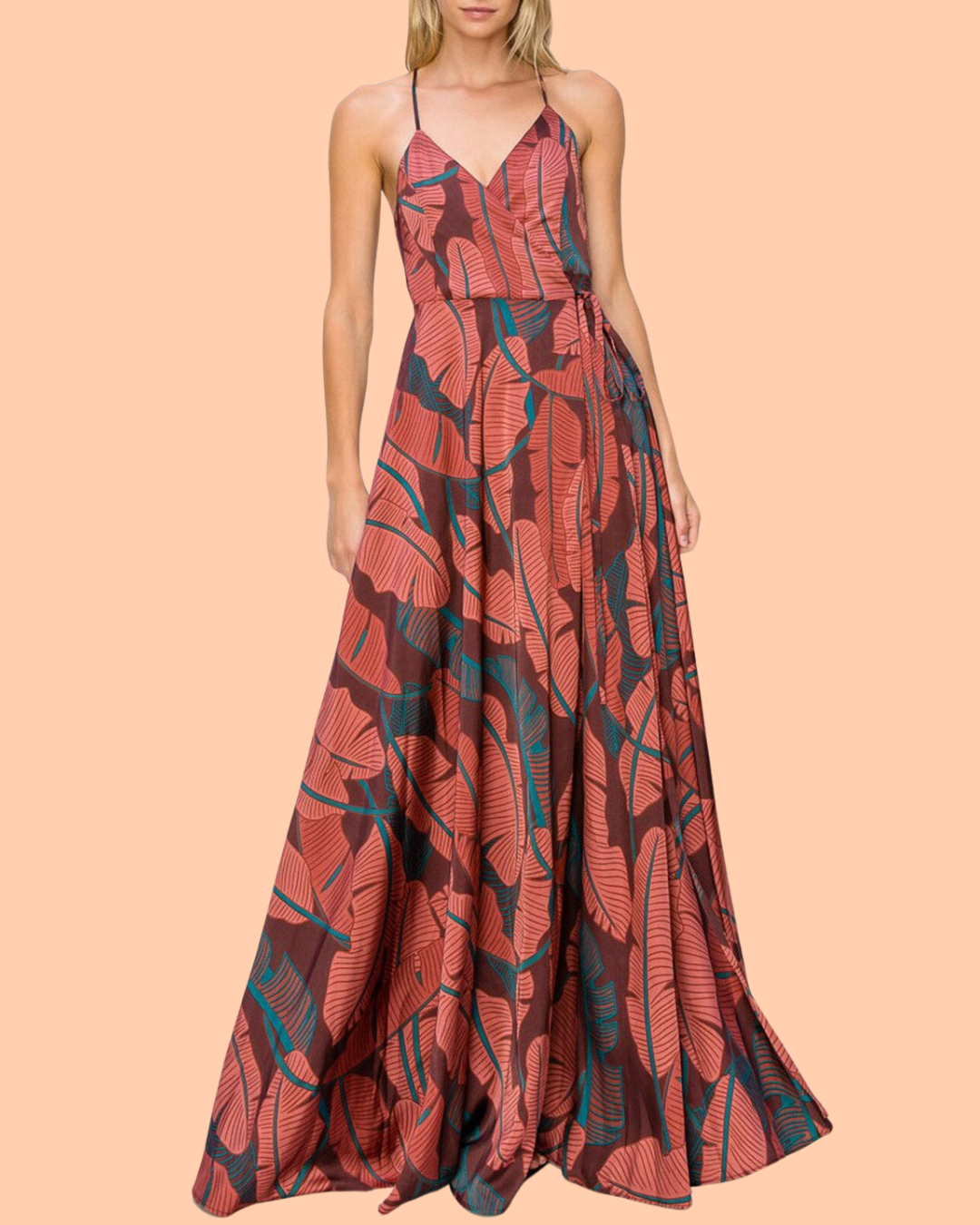 Serenity Leaf Print Maxi Wrap Dress
