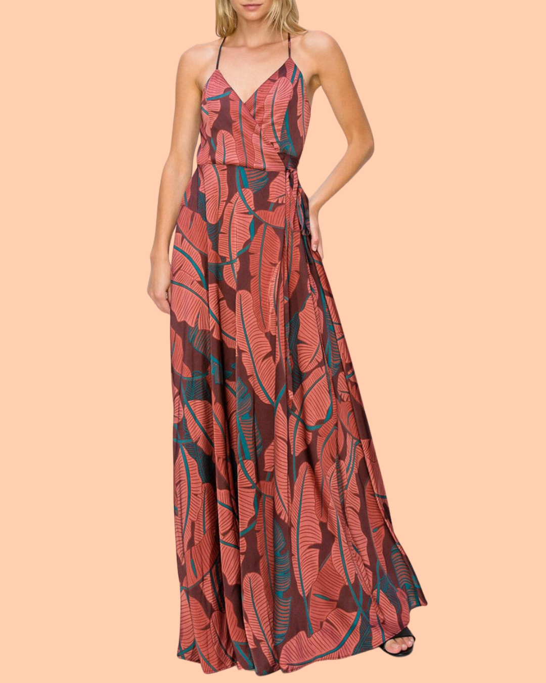 Serenity Leaf Print Maxi Wrap Dress