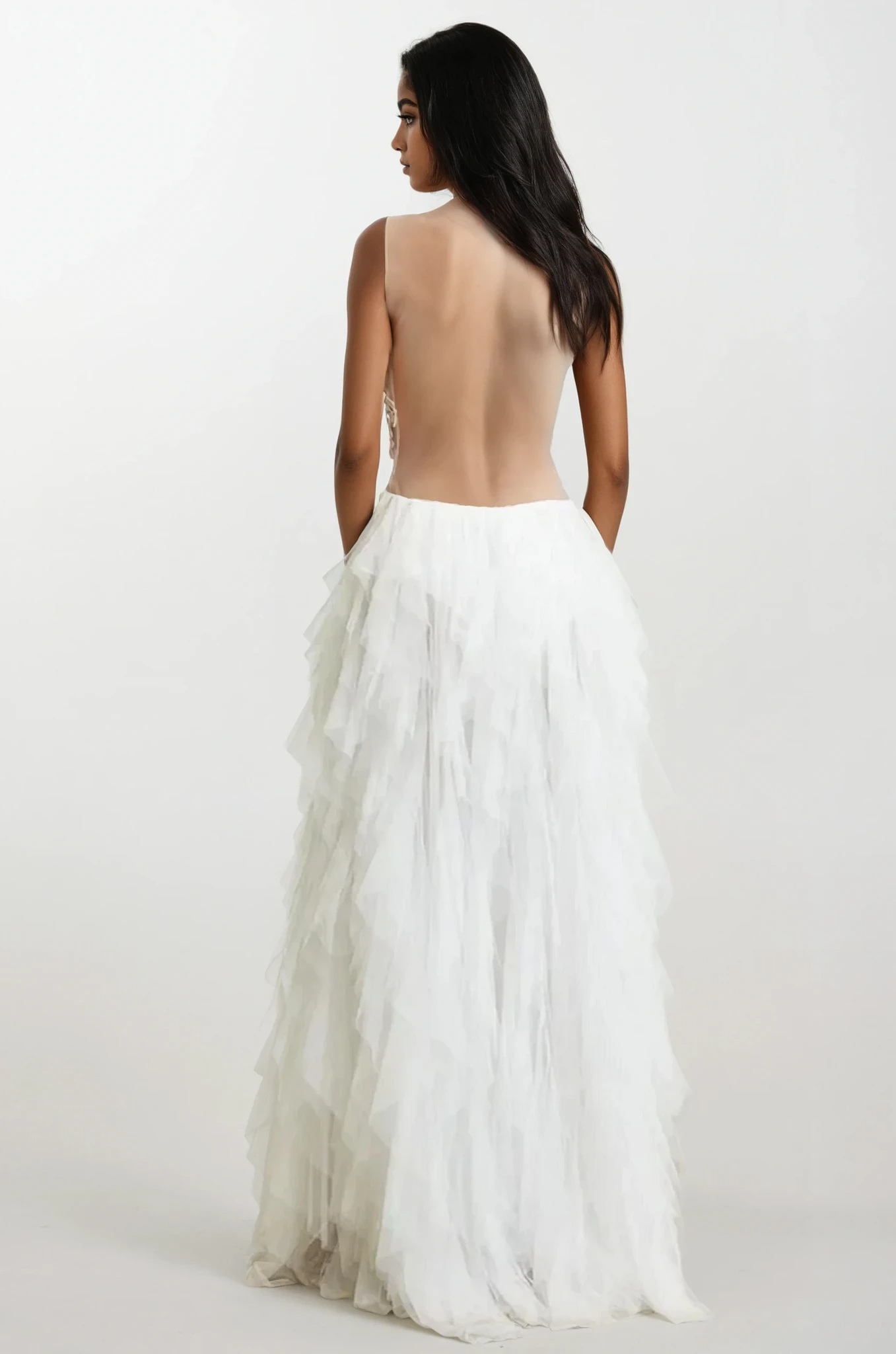 Aaliyah Invisible Vine Embroidered Tulle Dress