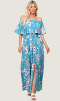 Alicia Floral Off-Shoulder Maxi Dress w/ Side Slit