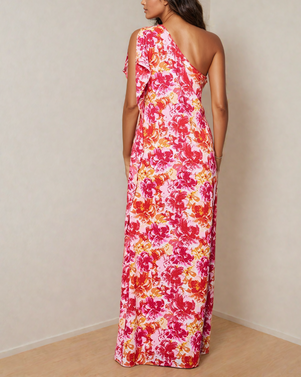 one shoulder floral maxi dress