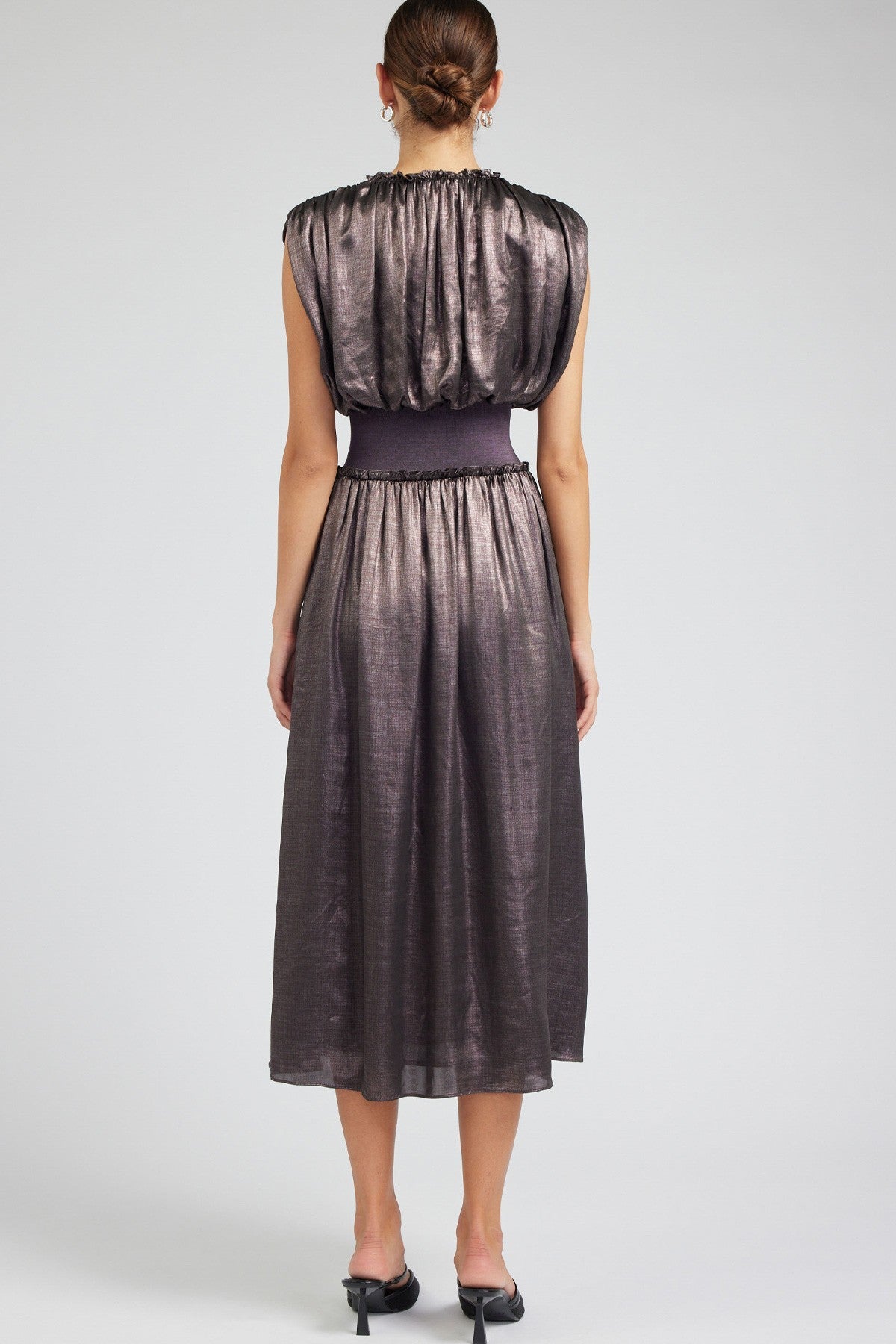 Athena Sleeveless Shirred Midi Dress