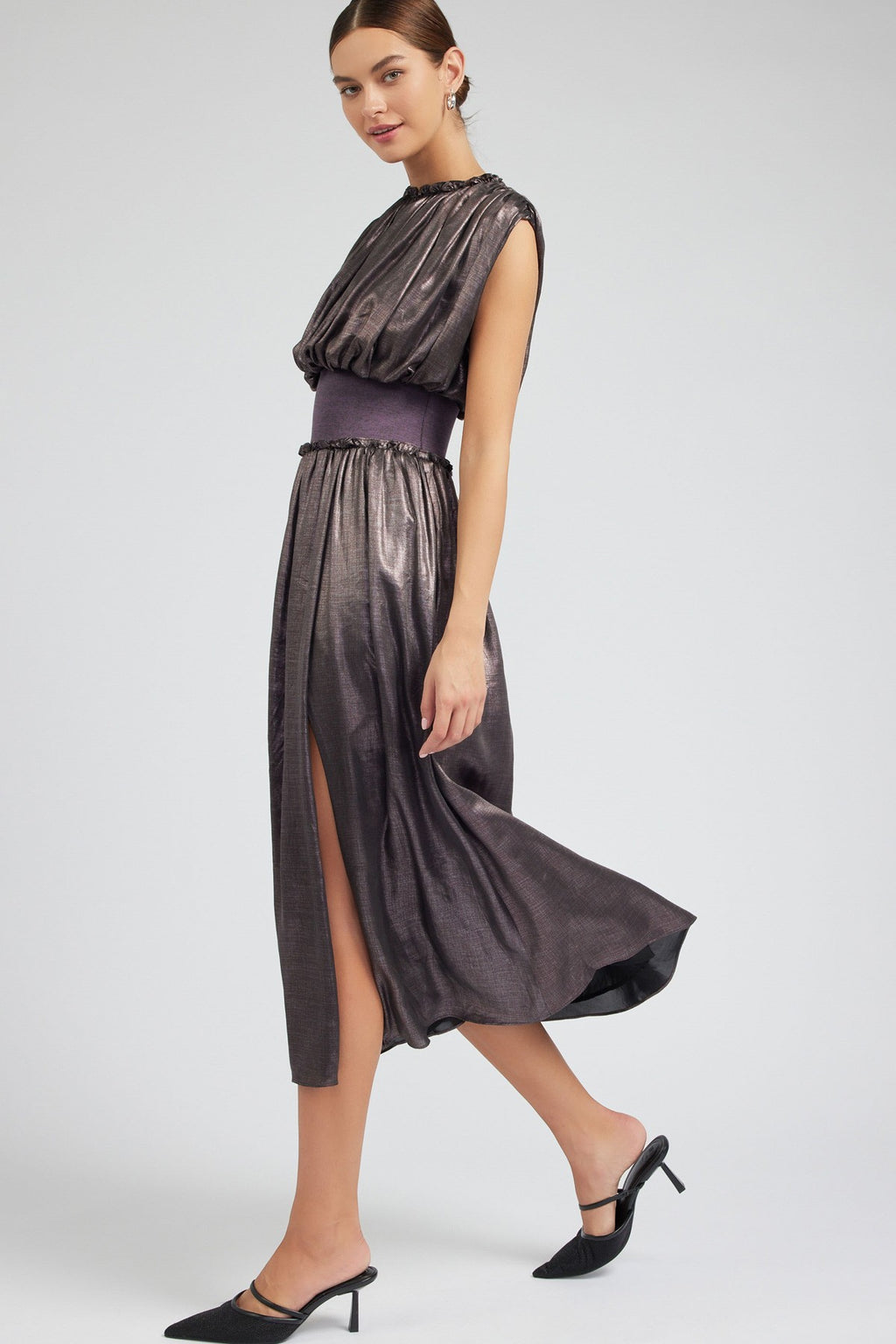 Athena Sleeveless Shirred Midi Dress