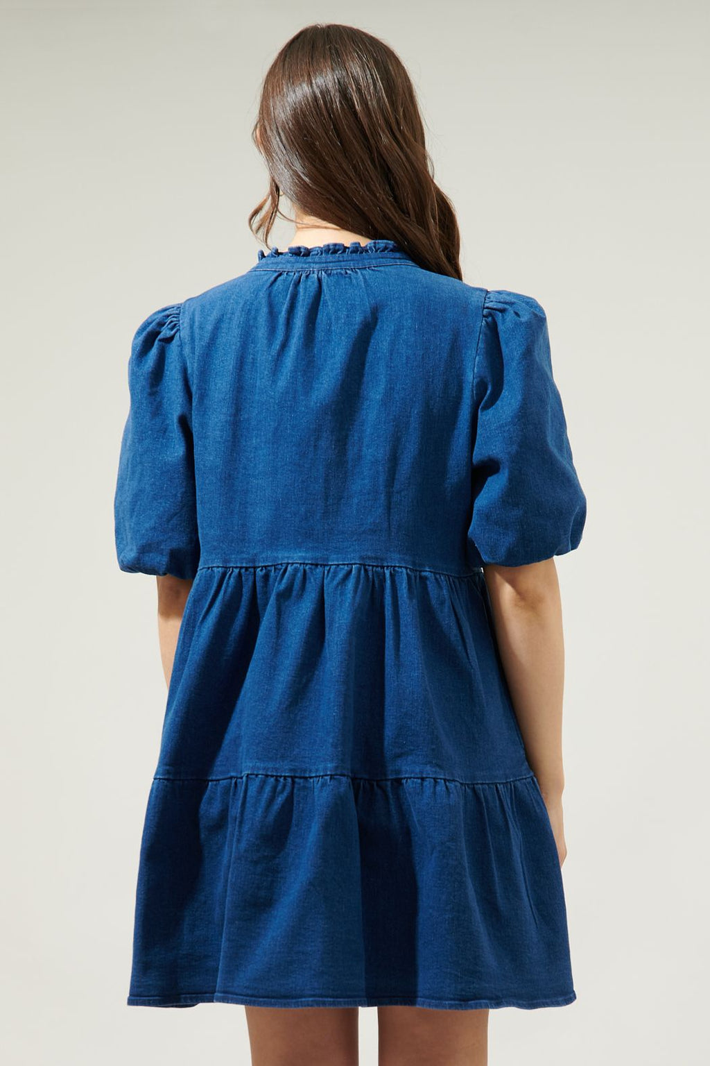 short sleeve baby doll denim mini dress