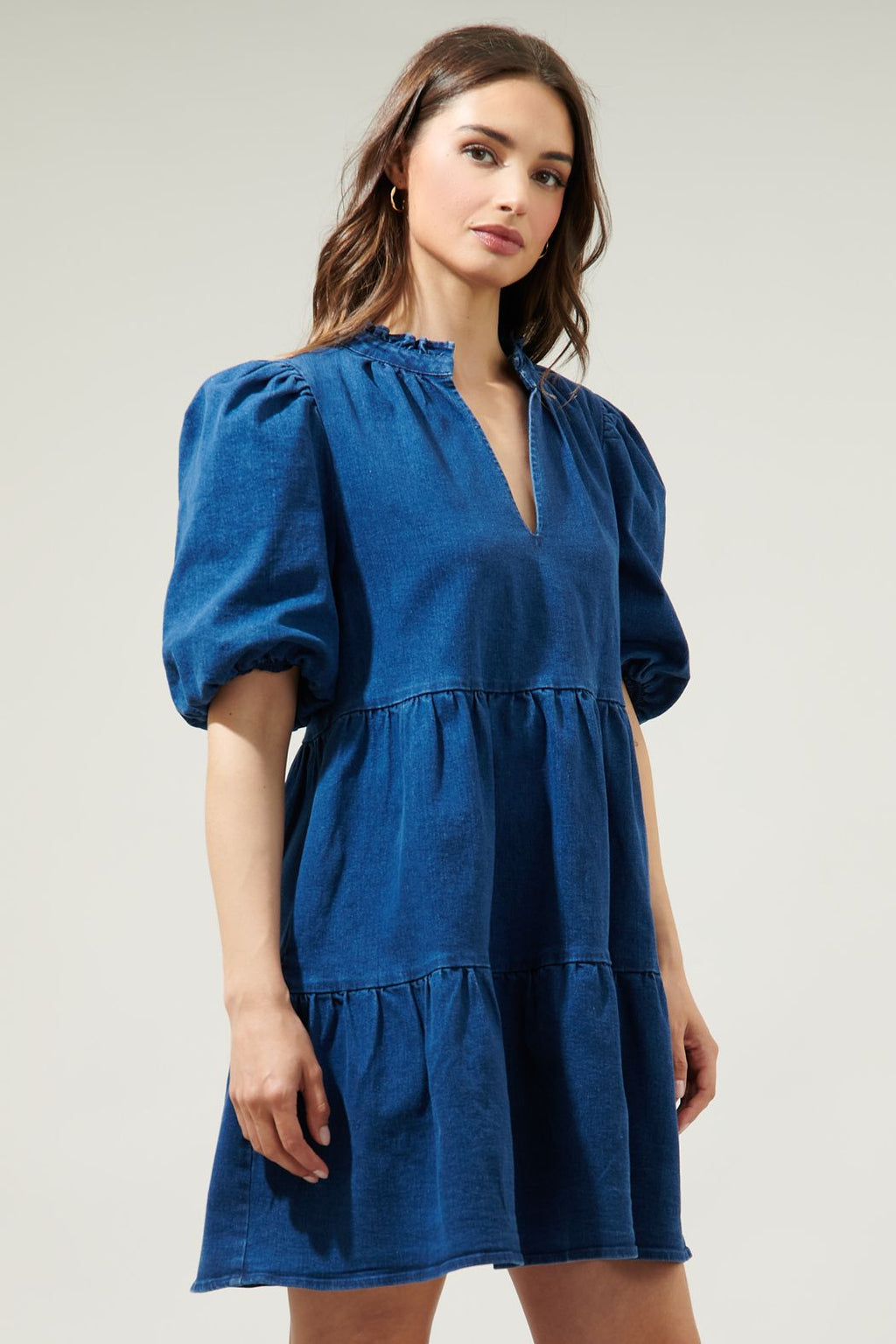 short sleeve babydoll denim mini dress