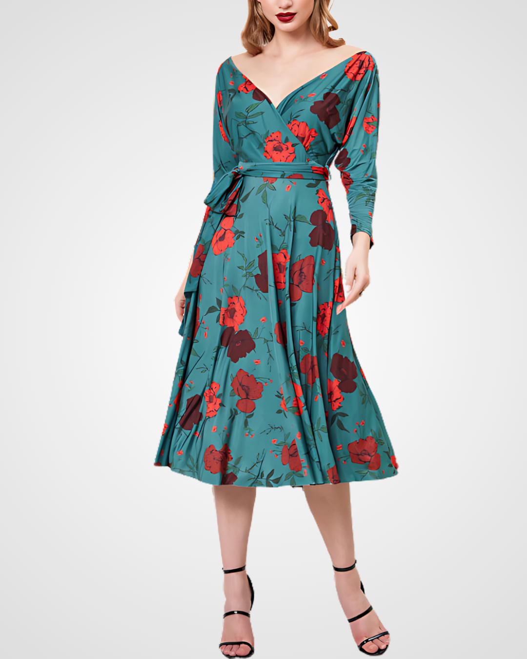 Ava Vintage Long Sleeve Floral Skater Dress