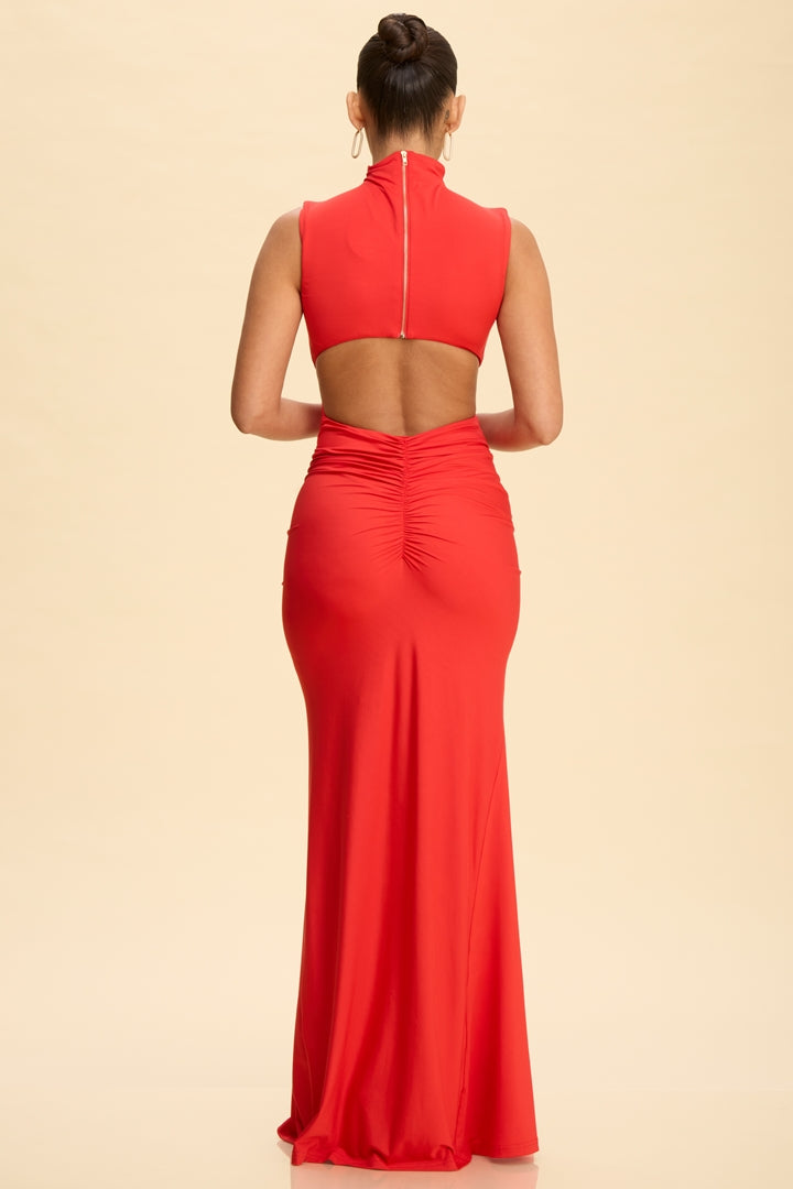 Azula Mock Neck Open Back Maxi Dress