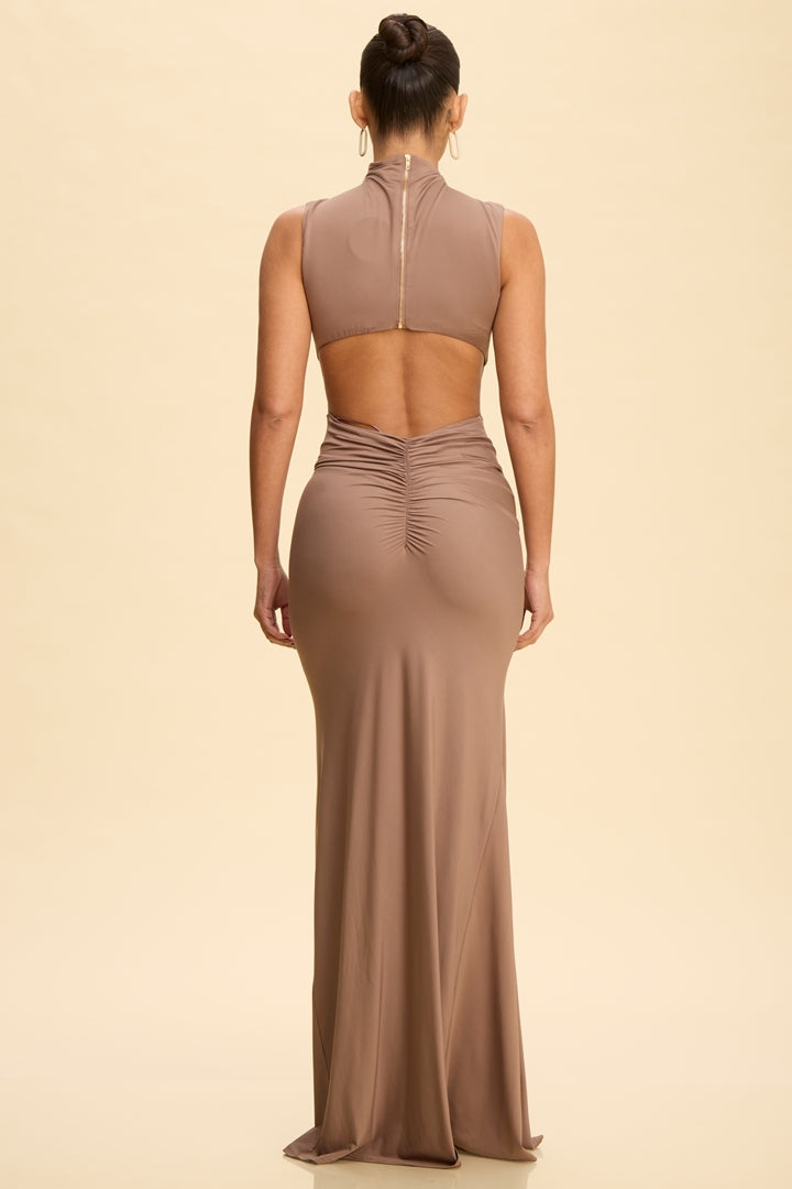 Azula Mock Neck Open Back Maxi Dress