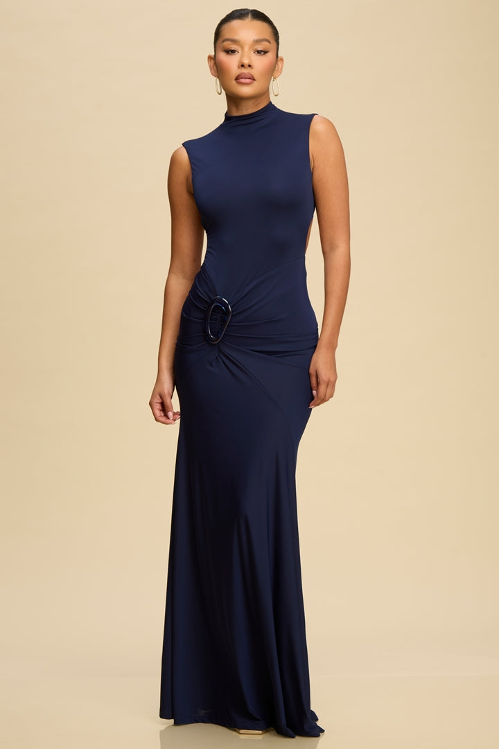 Azula Mock Neck Open Back Maxi Dress