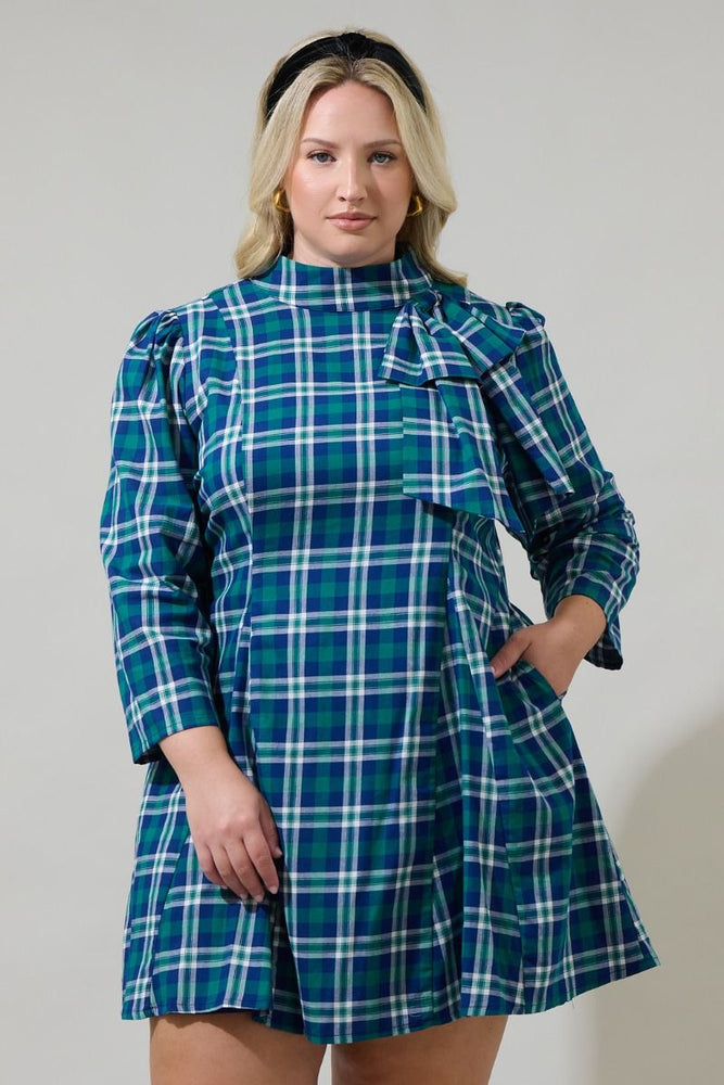 Buckley Plaid Bow Detail Mini Dress Curve