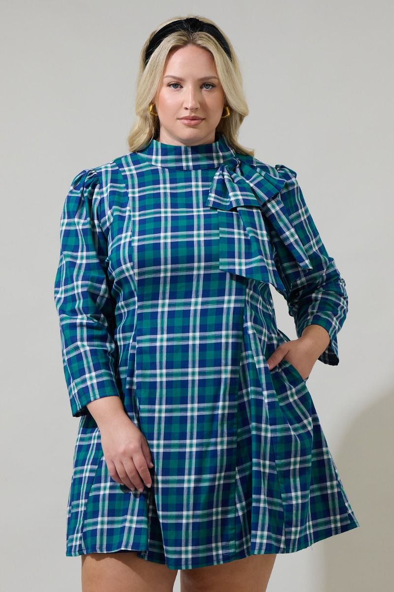 Buckley Plaid Bow Detail Mini Dress Curve