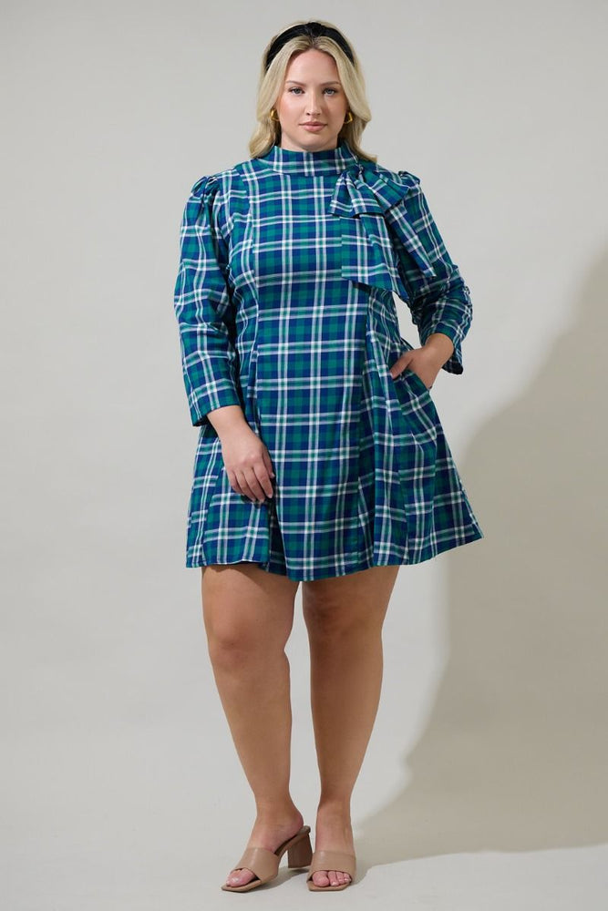 Buckley Plaid Bow Detail Mini Dress Curve