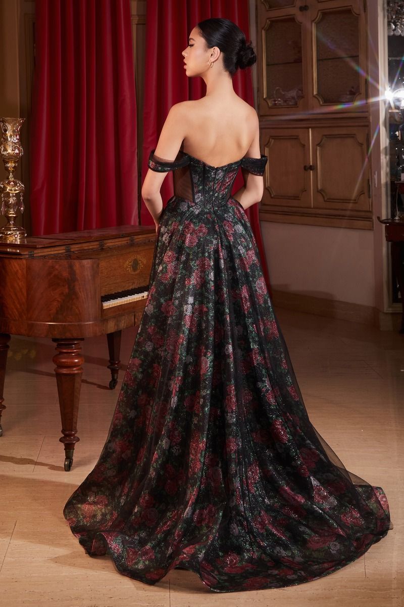 Black Rose Off the Shoulder Ball Gown