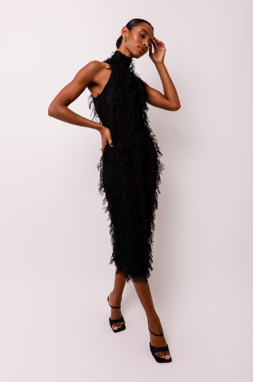 Calla Black High Neck Midi Dress