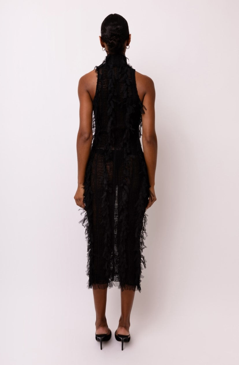 Calla Black High Neck Midi Dress