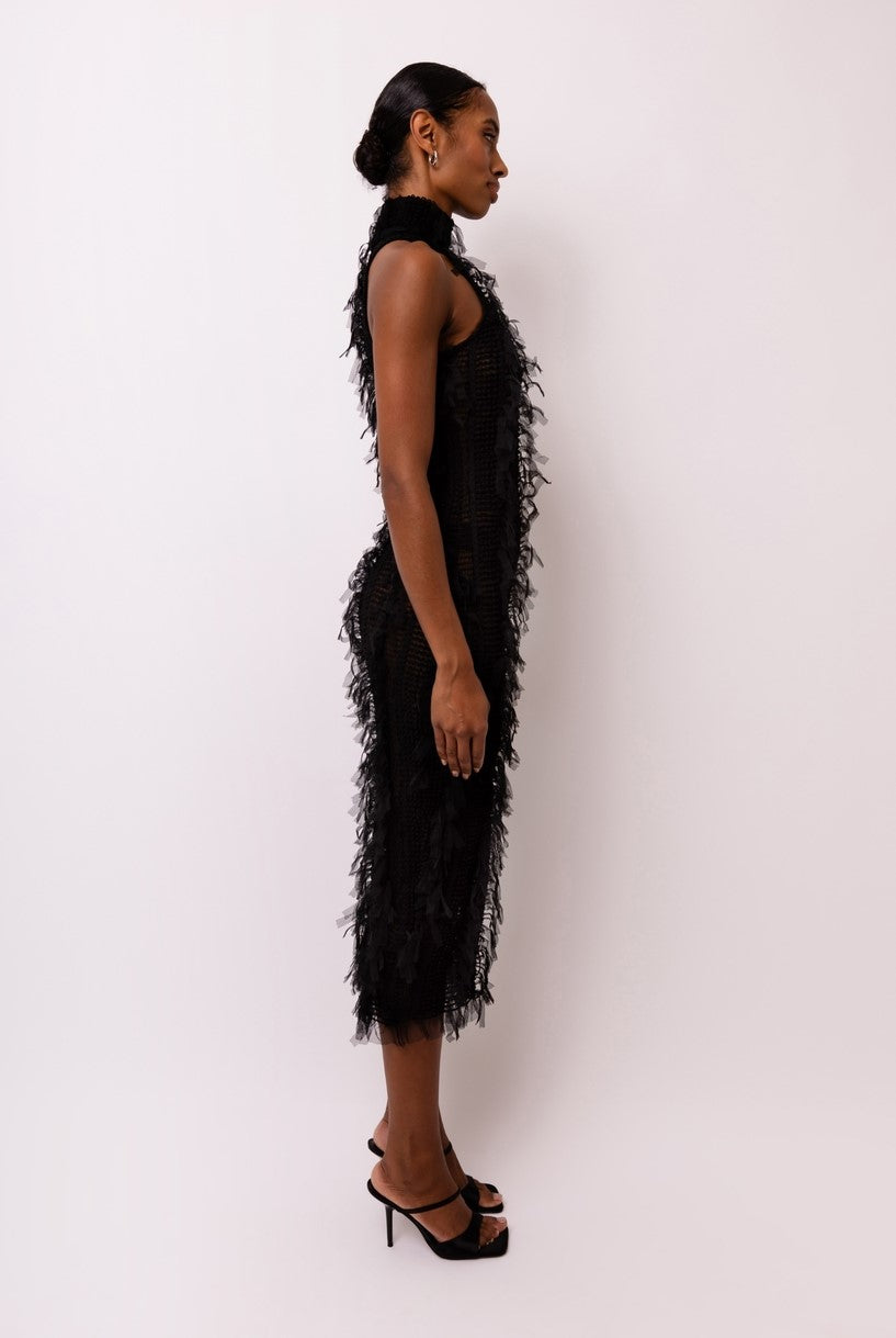 Calla Black High Neck Midi Dress