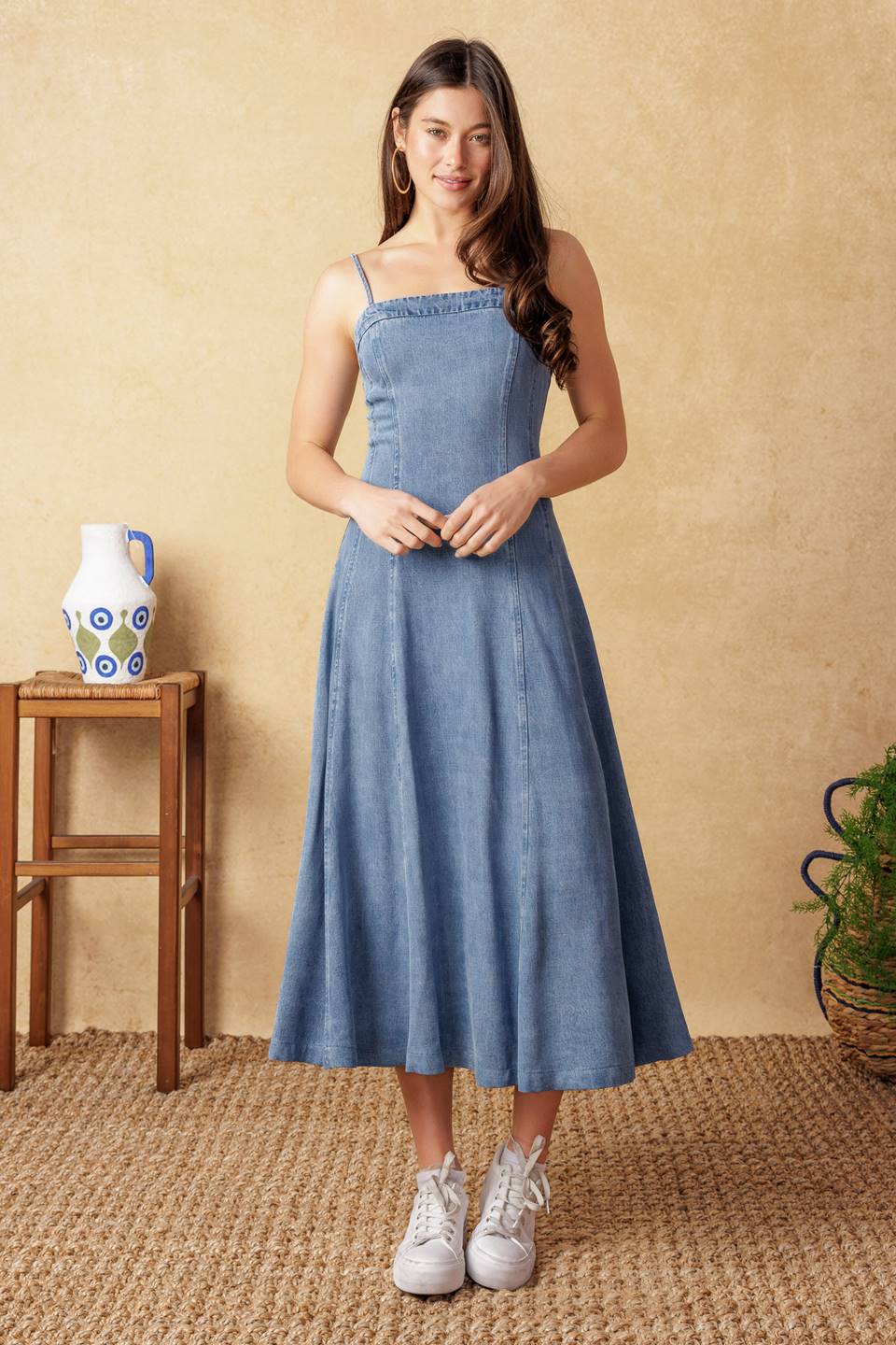 washed light indigo denim dress