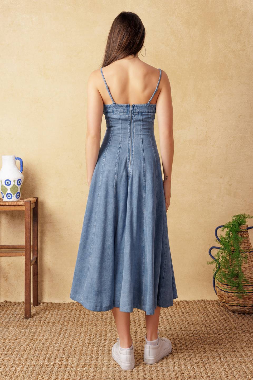 washed light indigo denim dress