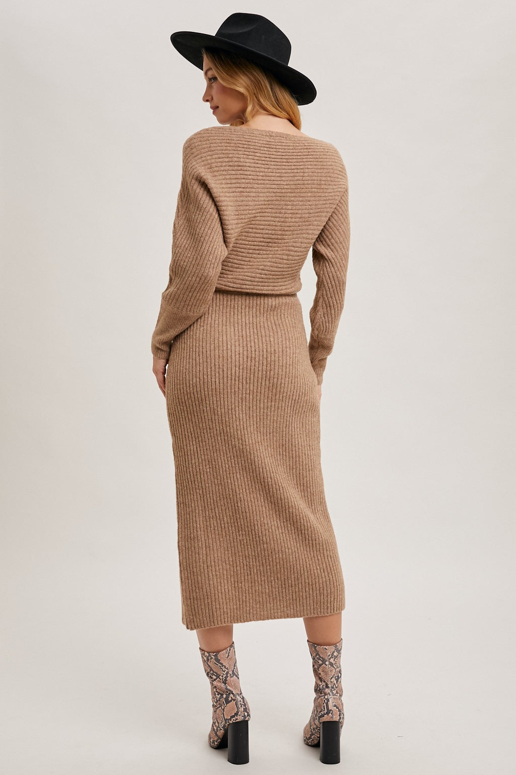 Cari Side Slit Midi Knit Sweater Dress