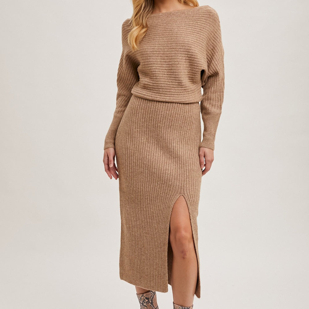 Cari Side Slit Midi Knit Sweater Dress