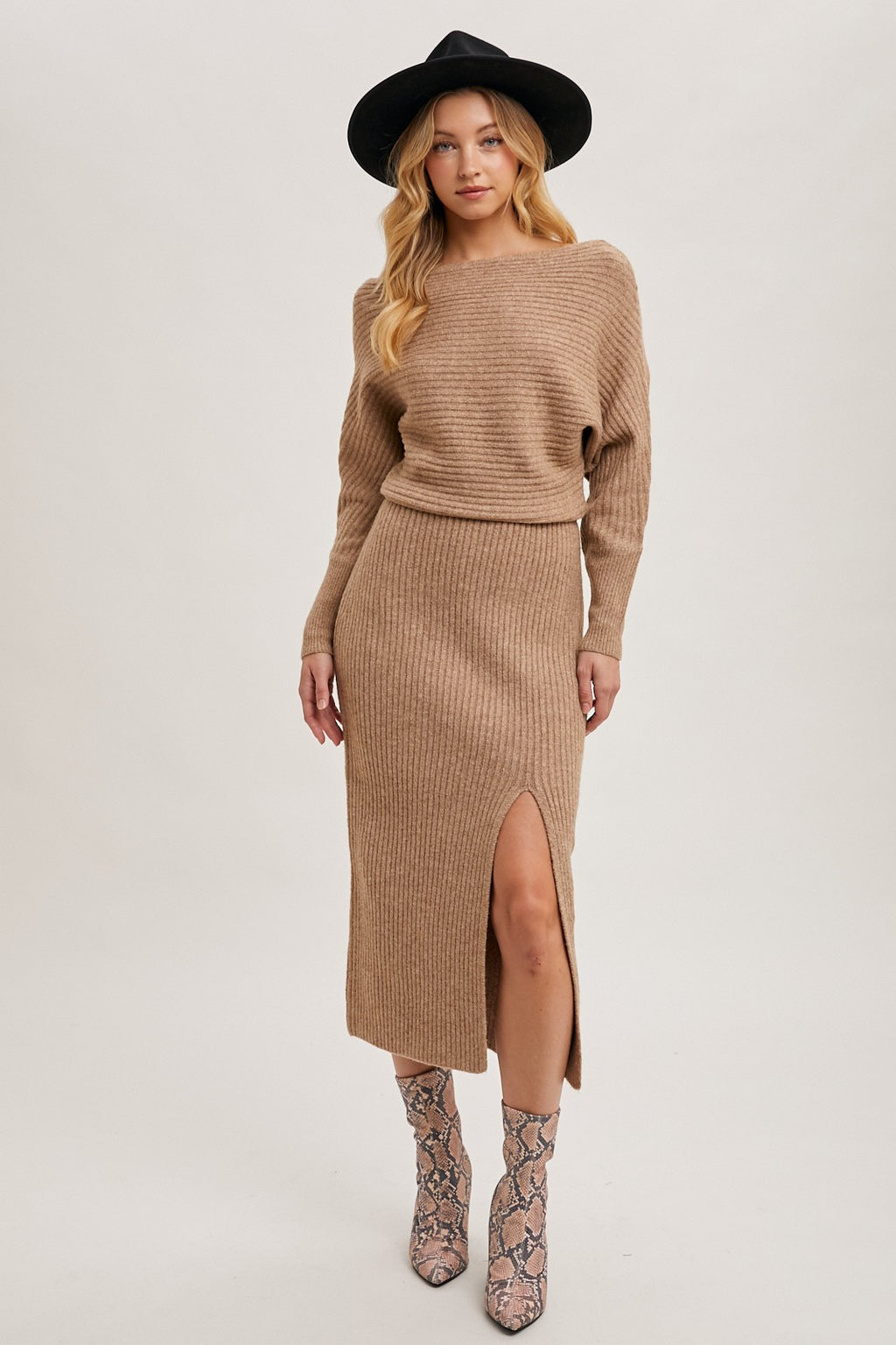 Cari Side Slit Midi Knit Sweater Dress
