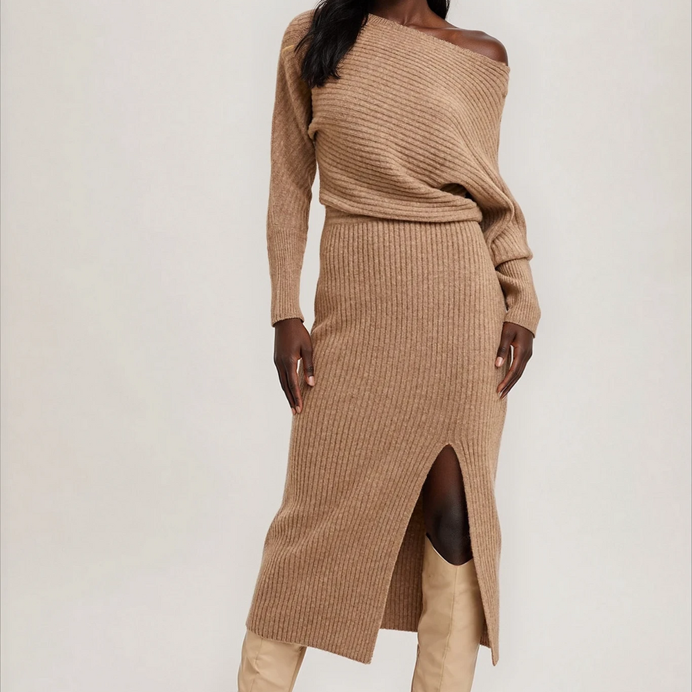 Cari Side Slit Midi Knit Sweater Dress
