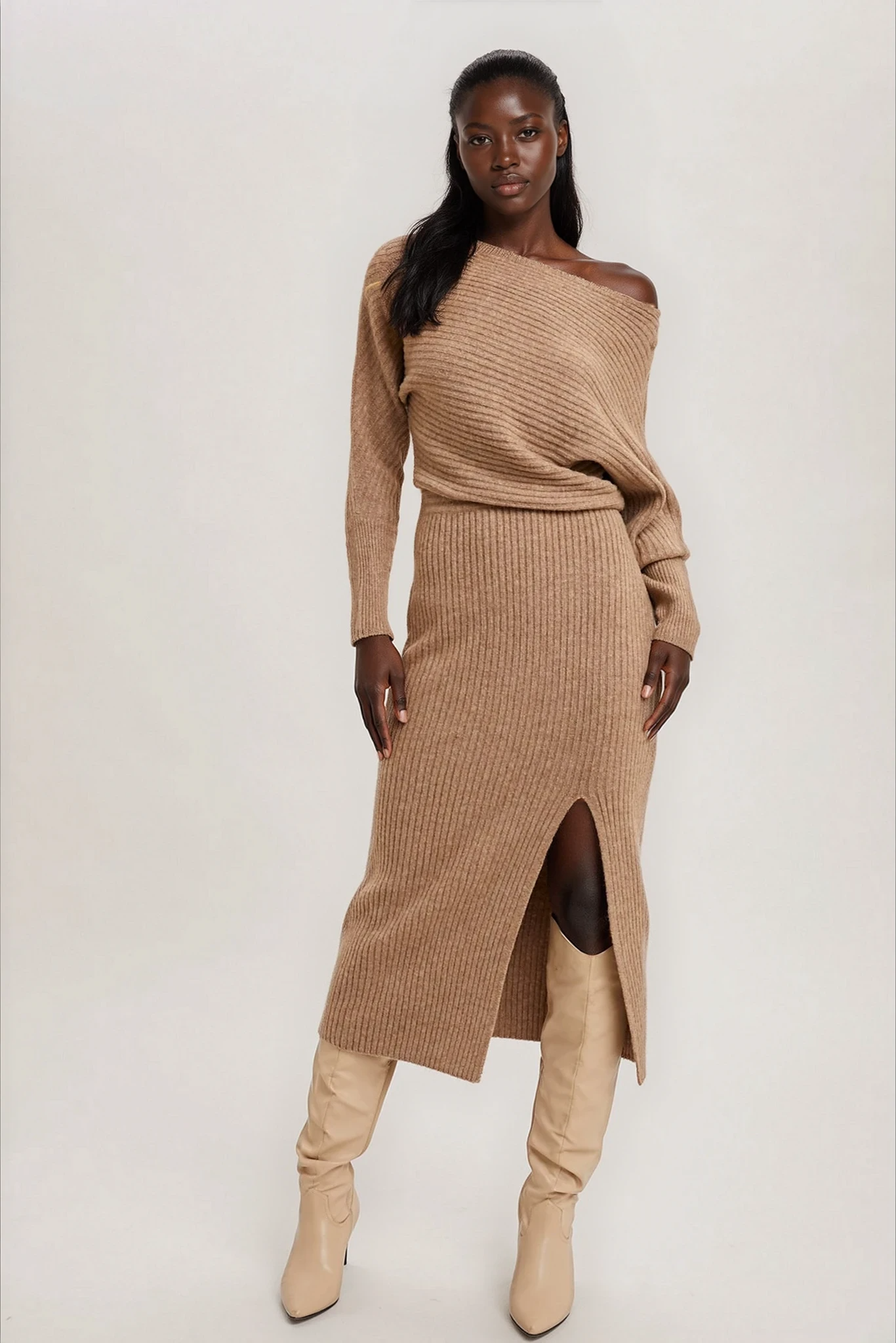 Cari Side Slit Midi Knit Sweater Dress