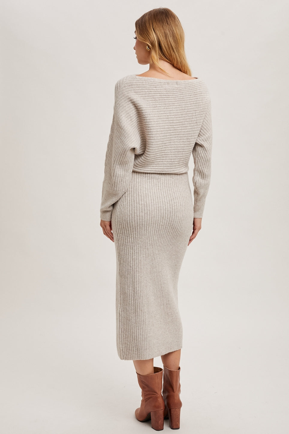 One Shoulder Off Side Slit Midi Knit Alta Sweater Dress