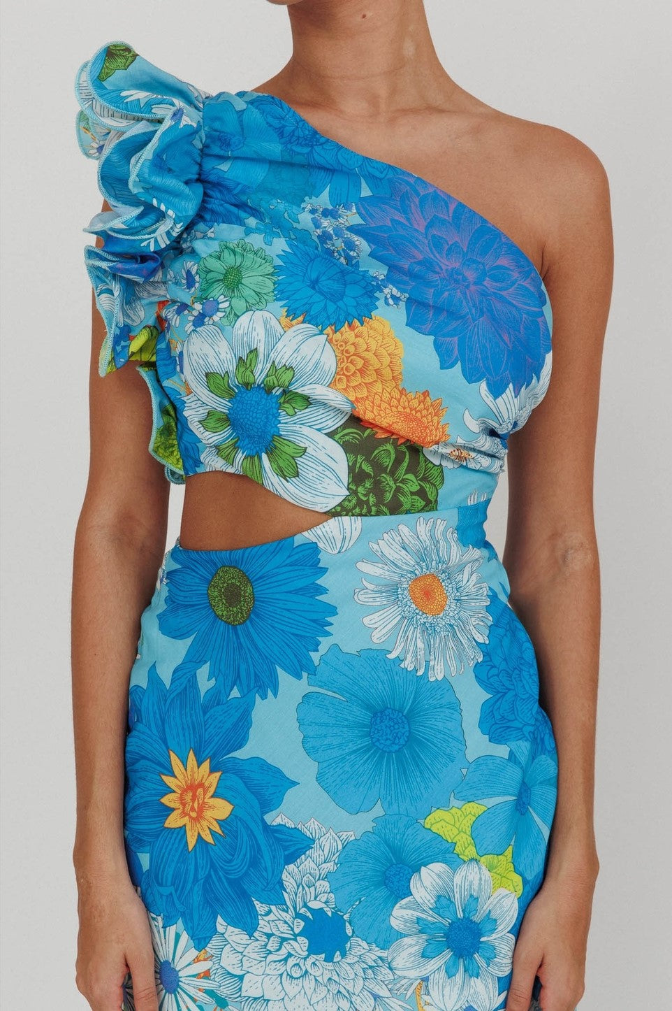 Carmen One-Shoulder Ruffle Floral Maxi Dress