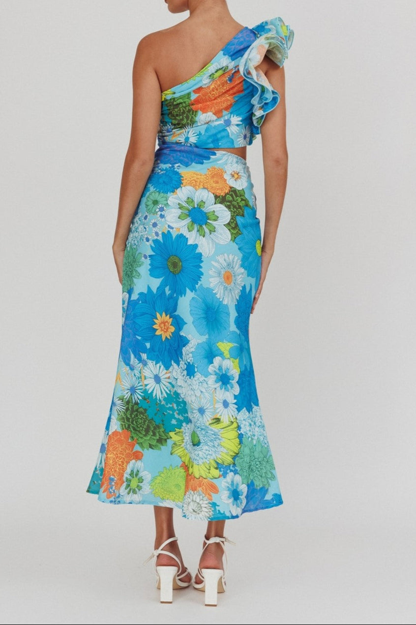 Carmen One-Shoulder Ruffle Floral Maxi Dress