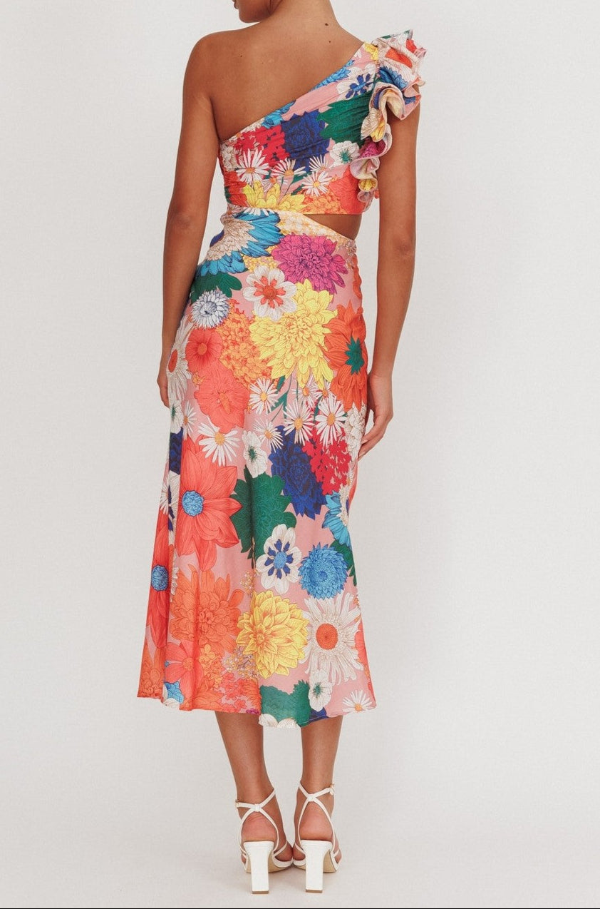 Carmen One-Shoulder Ruffle Floral Maxi Dress