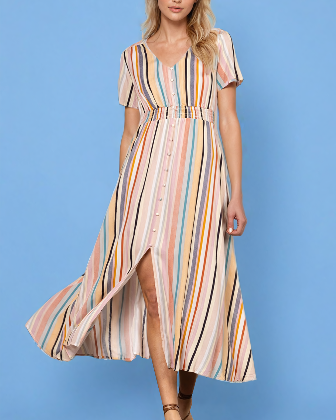 chinese dress ladies bar III Womens Striped Asymmetric Hem Maxi Dress, Friendly Stripe, X-Small  at Amazon Men's Clothing store main image 1