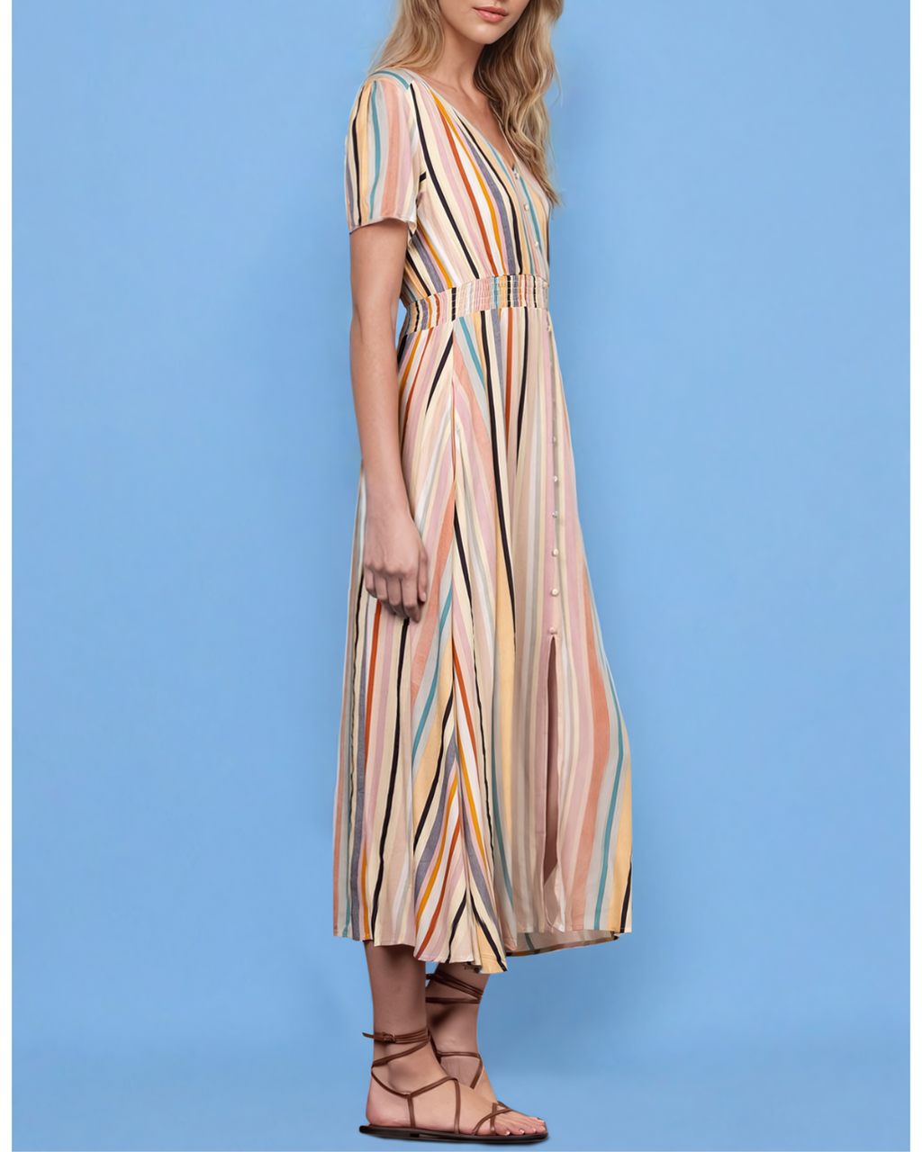 Chloe Multi Striped V-Neck Maxi Dress