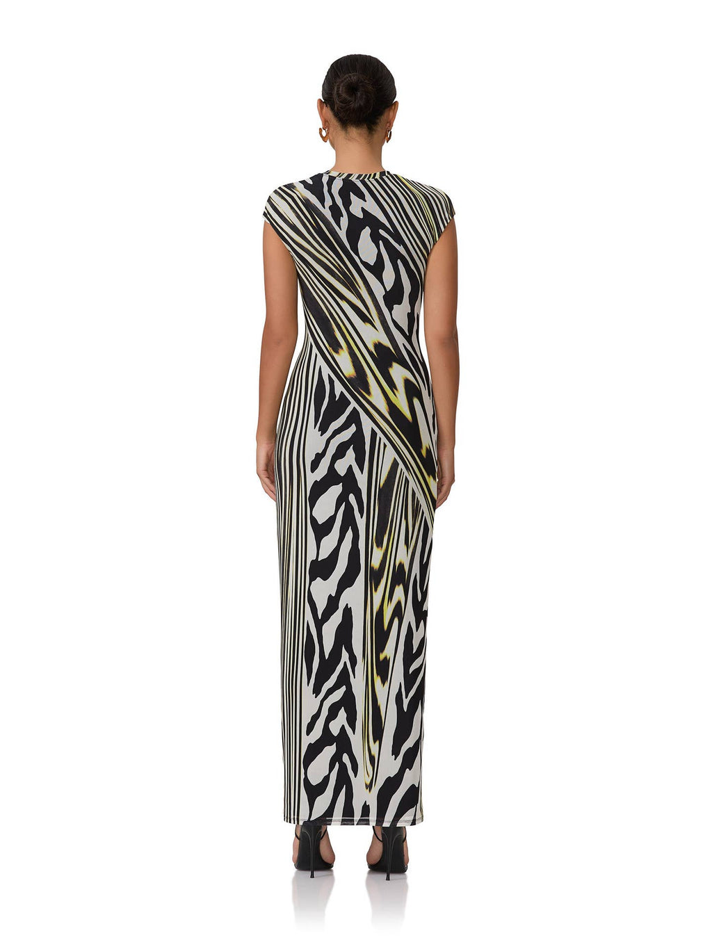 Cody Print Cap Sleeve Mesh Maxi Dress In Zebra Lime