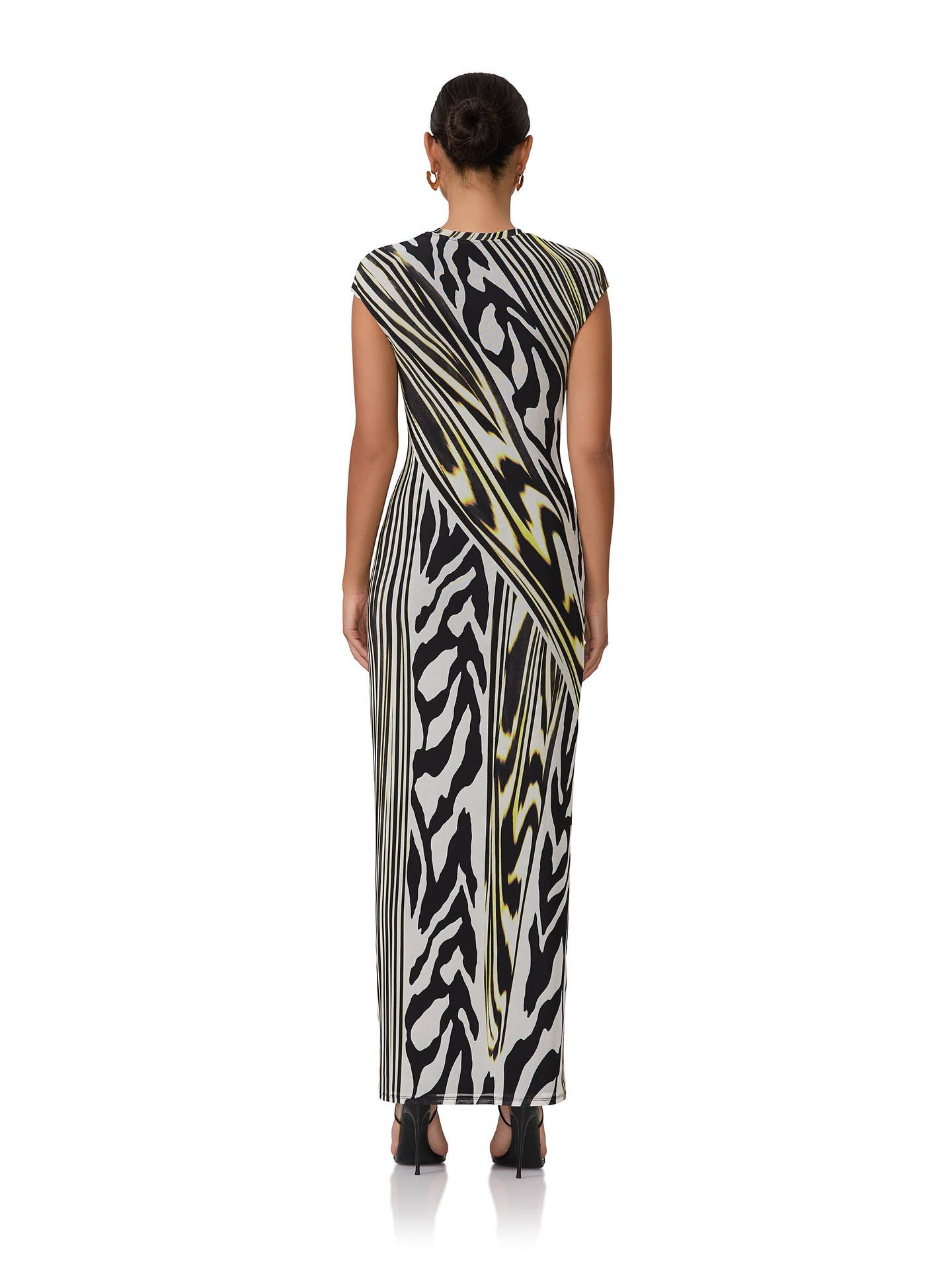 Cody Print Cap Sleeve Mesh Maxi Dress In Zebra Lime