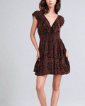 Crimson Ruffled V Neck Mini Dress