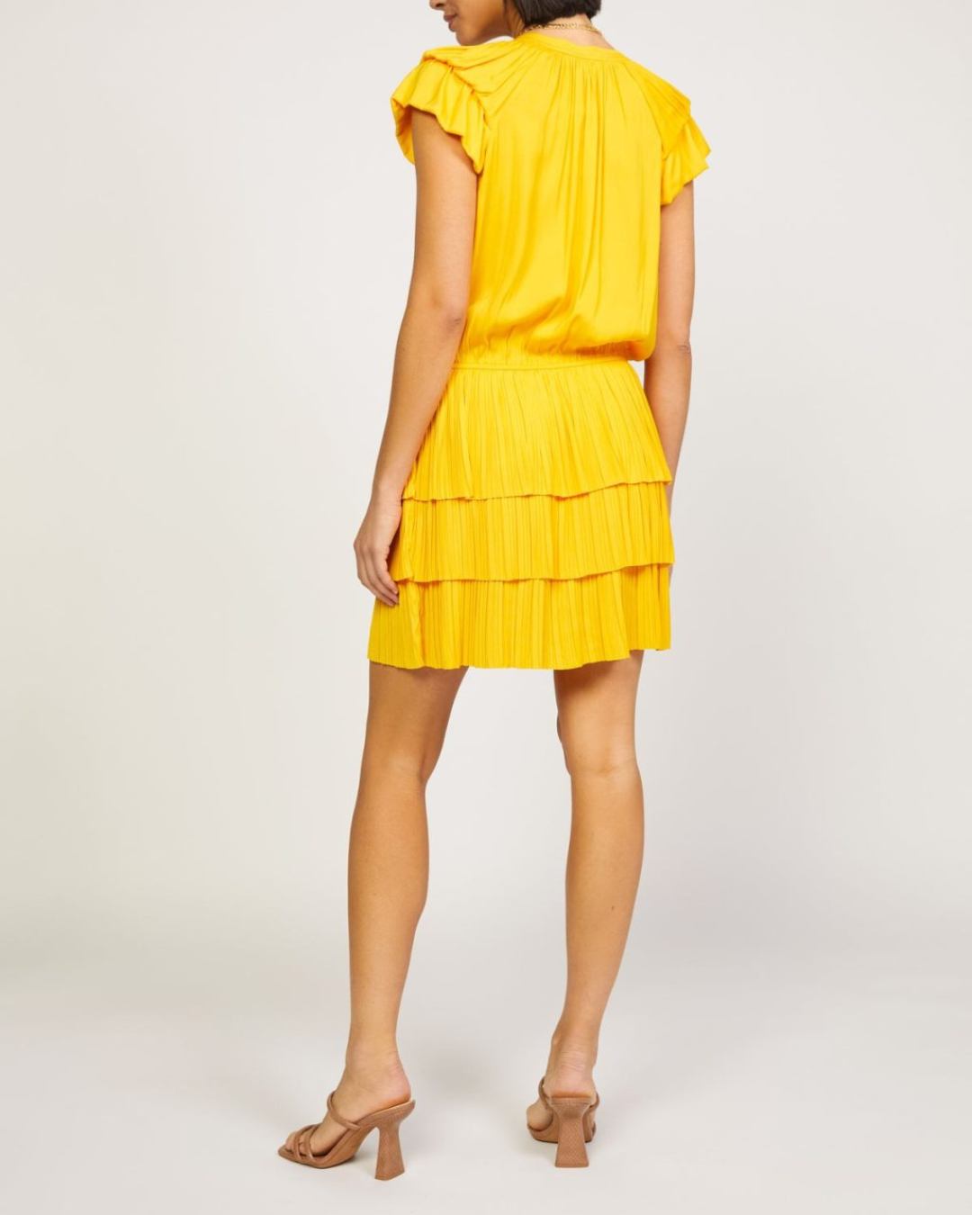 current air pleated mini dress Current Air Tie-neck Pleated Mini Dress Mauve Size S Full Length Sleeves