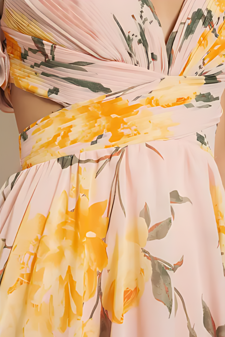 Destiny Floral Print Chiffon Ruffle Shoulder Maxi Dress