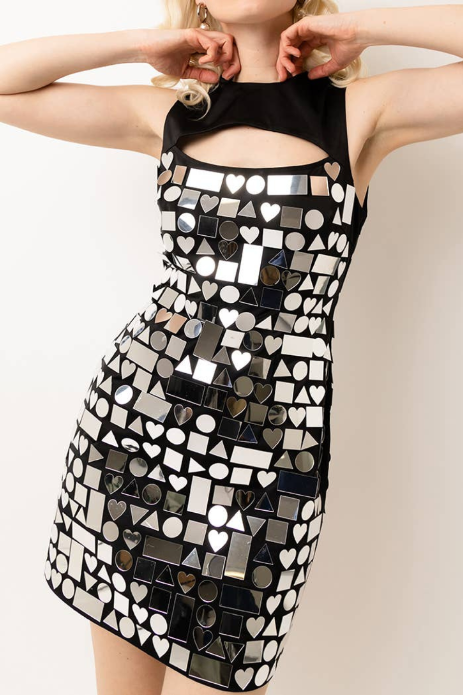 Disco Night Embellishment Stretch Satin Mini Dress