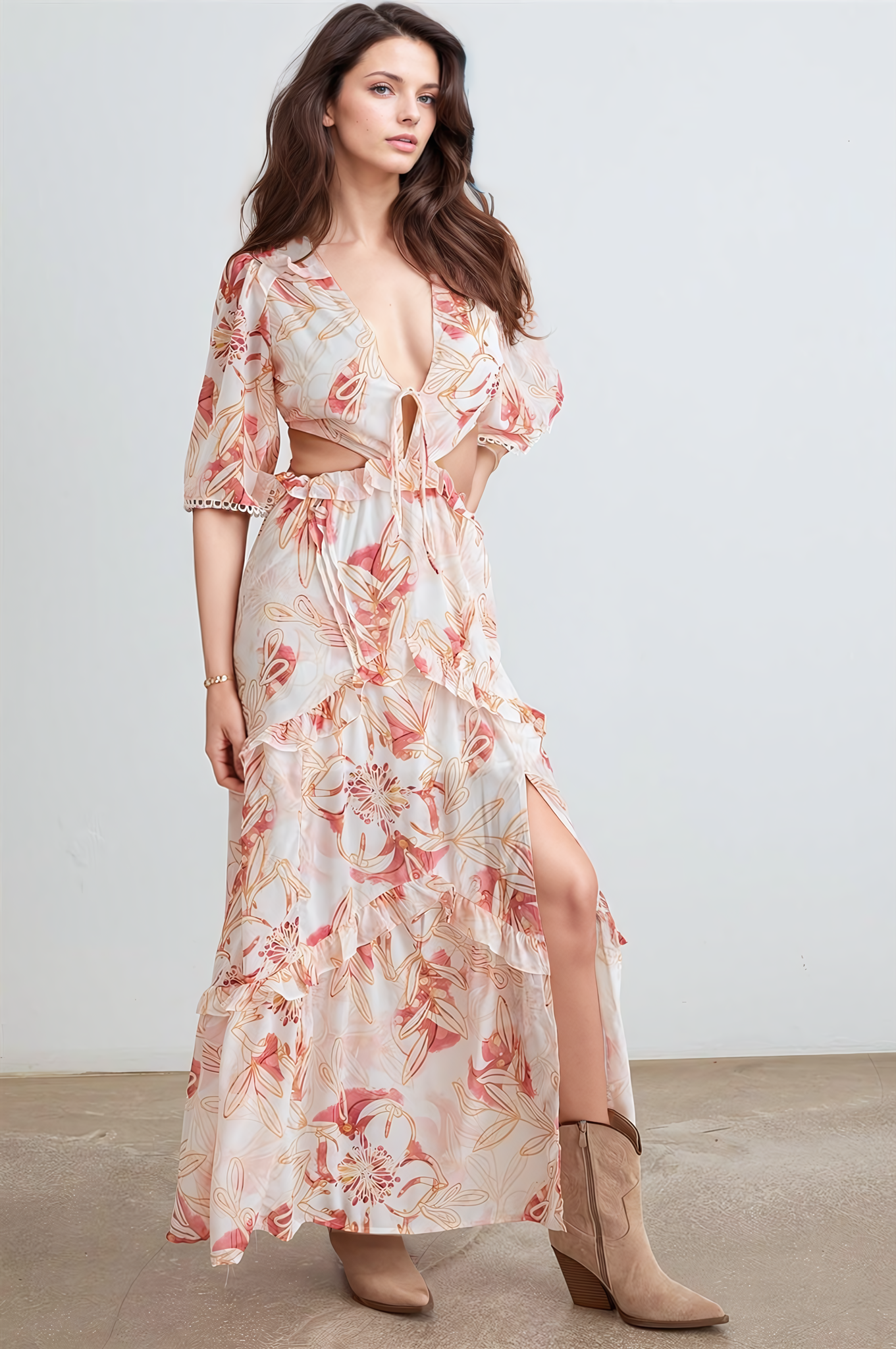 Elise Cut-Out Tiered Maxi Dress Pink / Small