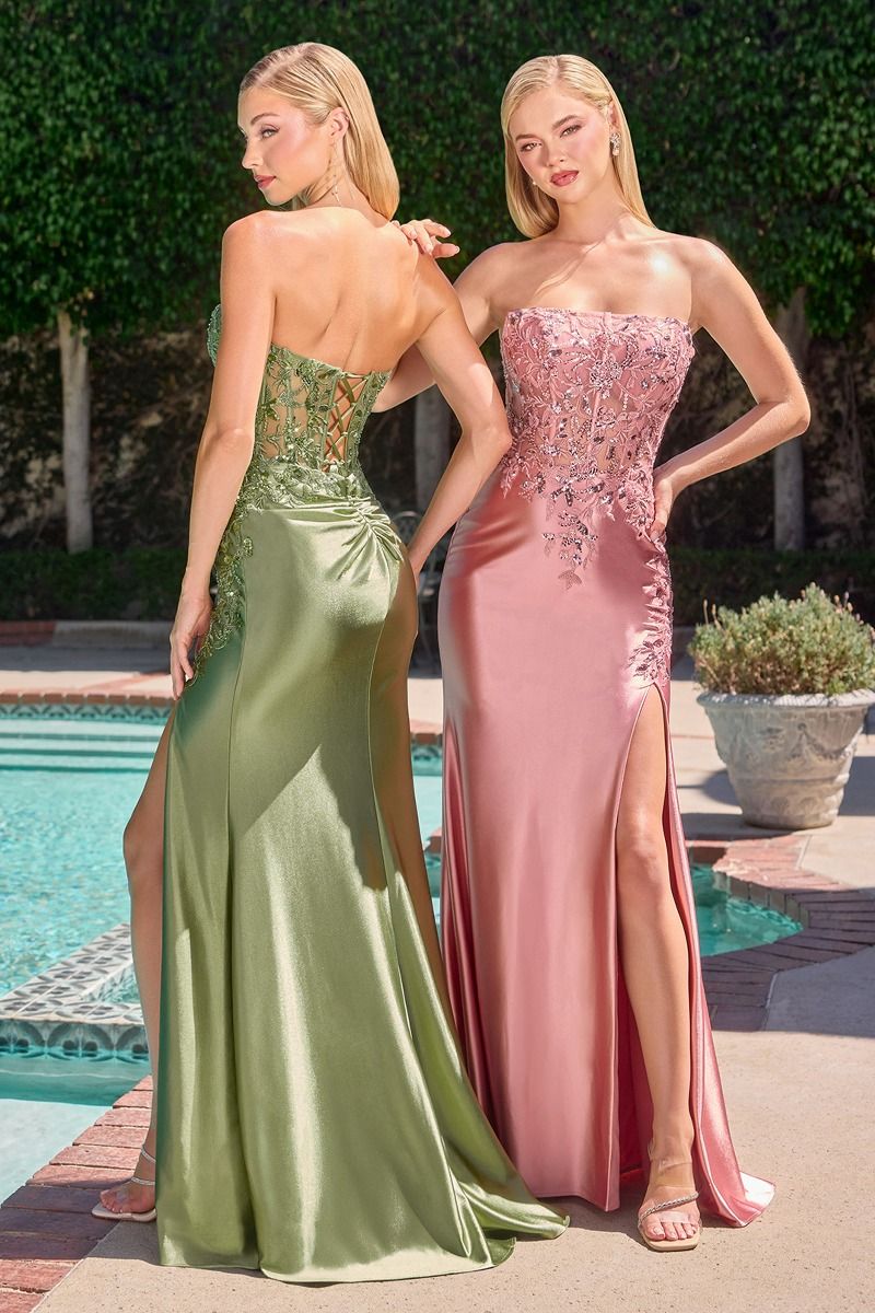 Elsiah Fitted Embellished Satin Gown
