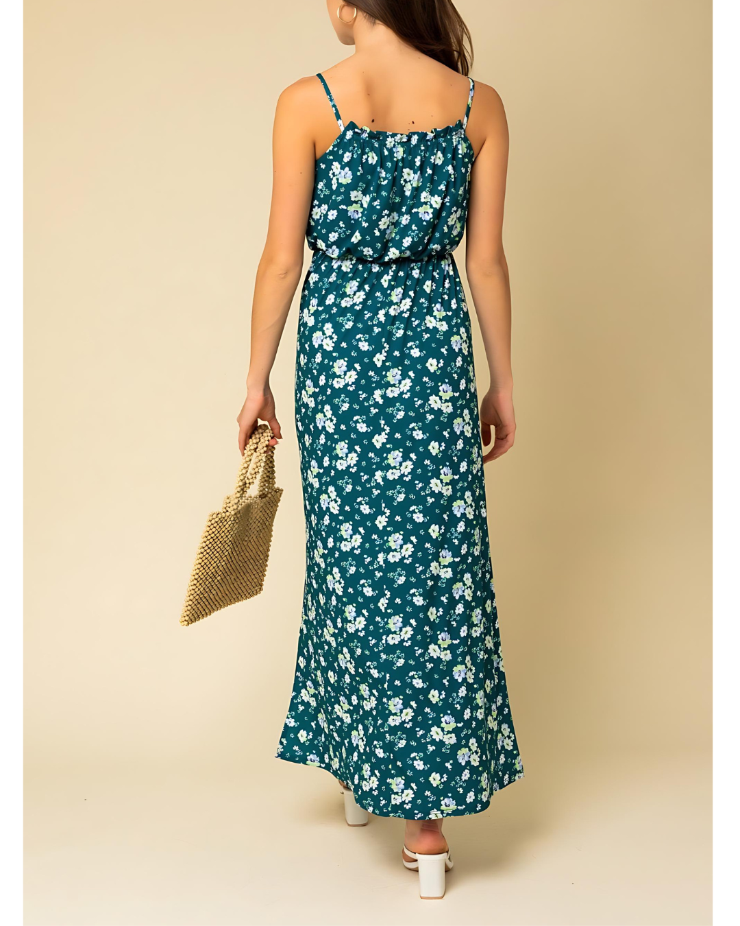 Emerald Bloom Maxi Dress with Side Split